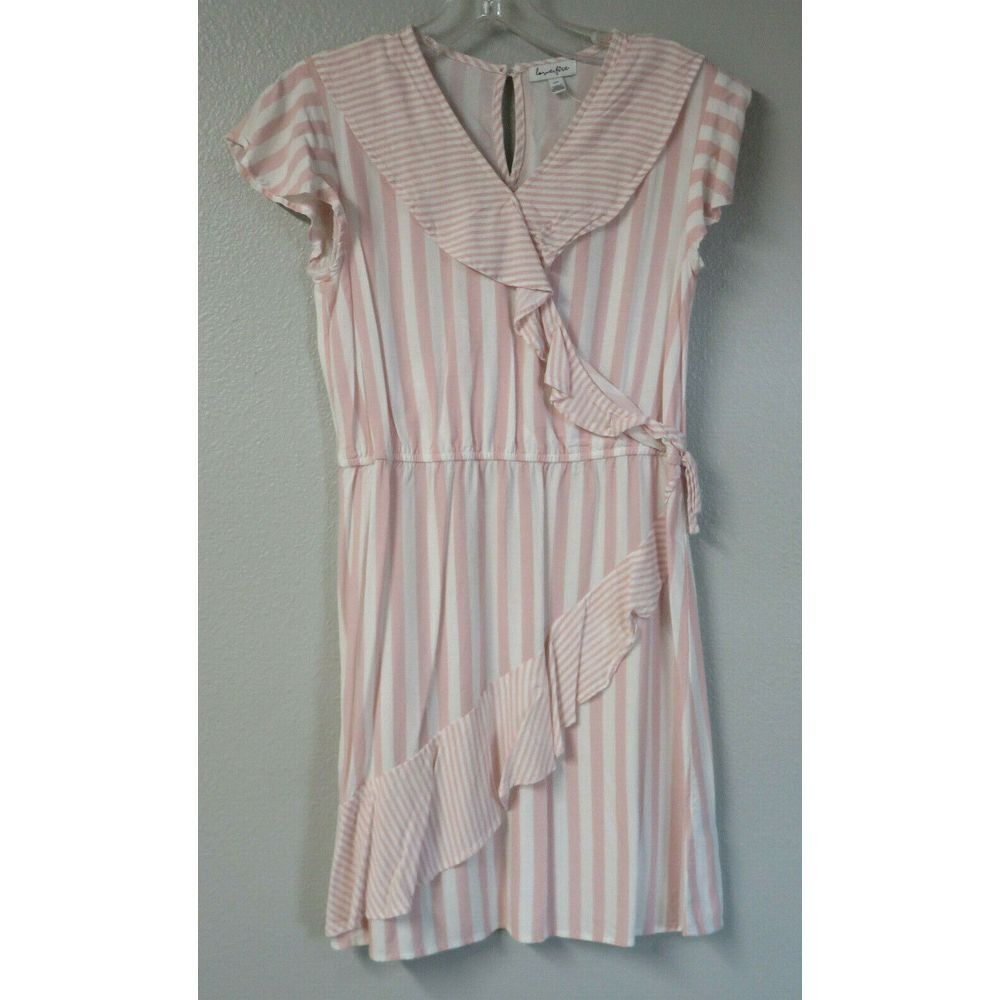 Girls Love, Fire Dress Size L Pink White Striped NKFDW8216‎ Rayon